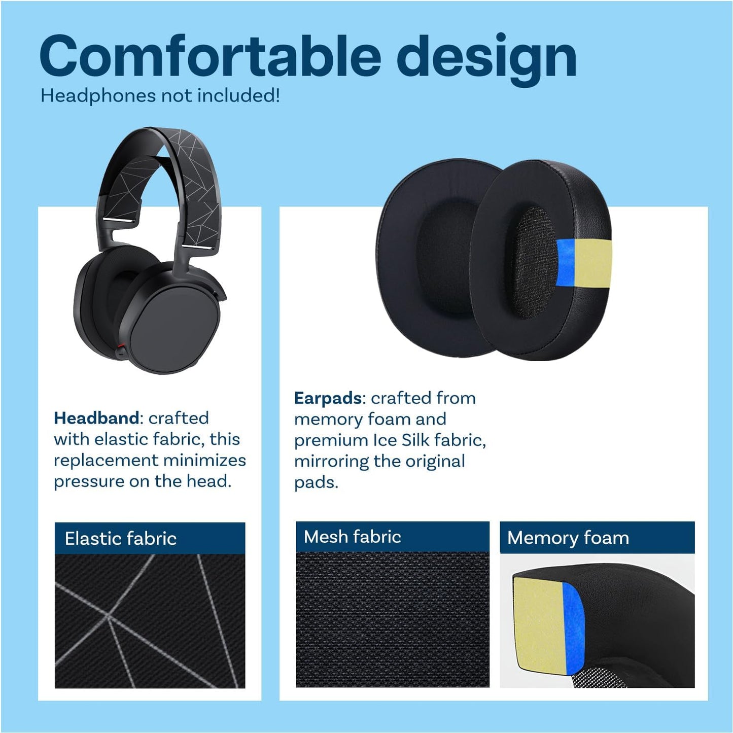 Ear Pads & Headband Replacement for SteelSeries Arctis 7/9 / Pro & Prime Wireless Gaming Headset etc. by MMOBIEL - Cooling Gel Ear Pad Cushions & Elastic Fabric Headband Top Pad Cushion