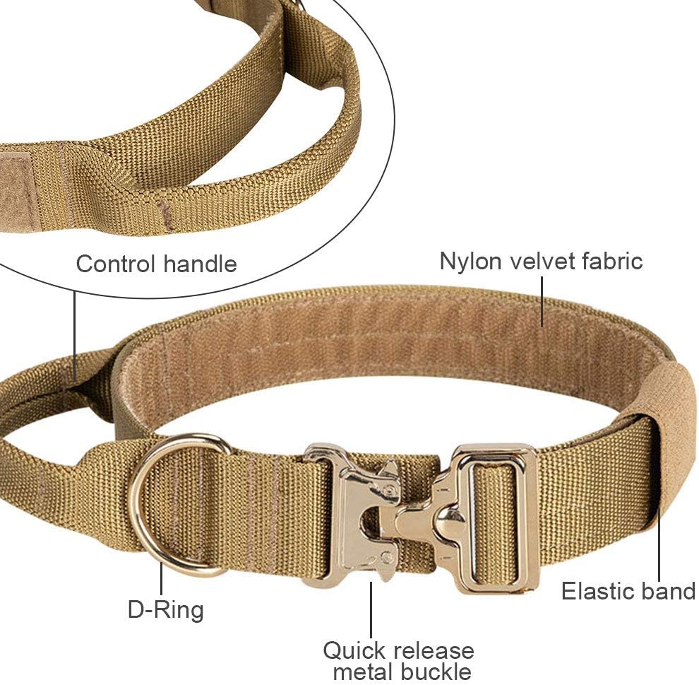 EXCELLENT ELITE SPANKER Tactical Dog Collar Nylon Adjustable K9 Collar Military Dog Collar Heavy Duty Metal Buckle with Handle(Coyote Brown-XL)