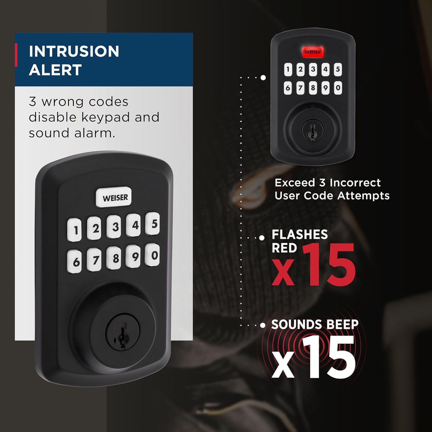 Weiser Powerbolt 3 Matte Black Keyless Entry Door Lock/Deadbolt Lock, 10-Button Keypad Door Lock with Auto Lock and 12-Month Battery Life, Electronic Door Locks for Front Door, Home Décor