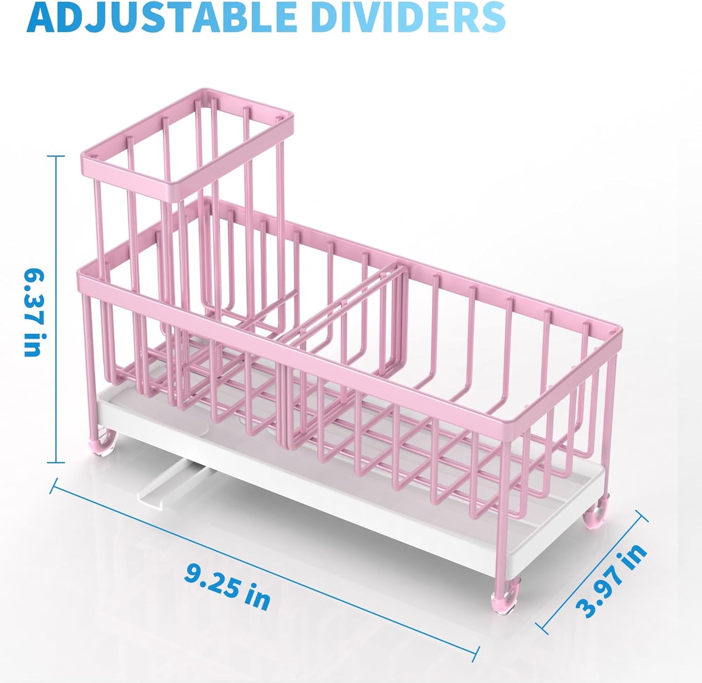 Cisily Sponge Holder for Kitchen Sink, Sink Caddy with High Brush Holder, Organzier Rustproof 304 Stainless Steel Dish Organizer Divider, Soap Dispenser Storage (Black)