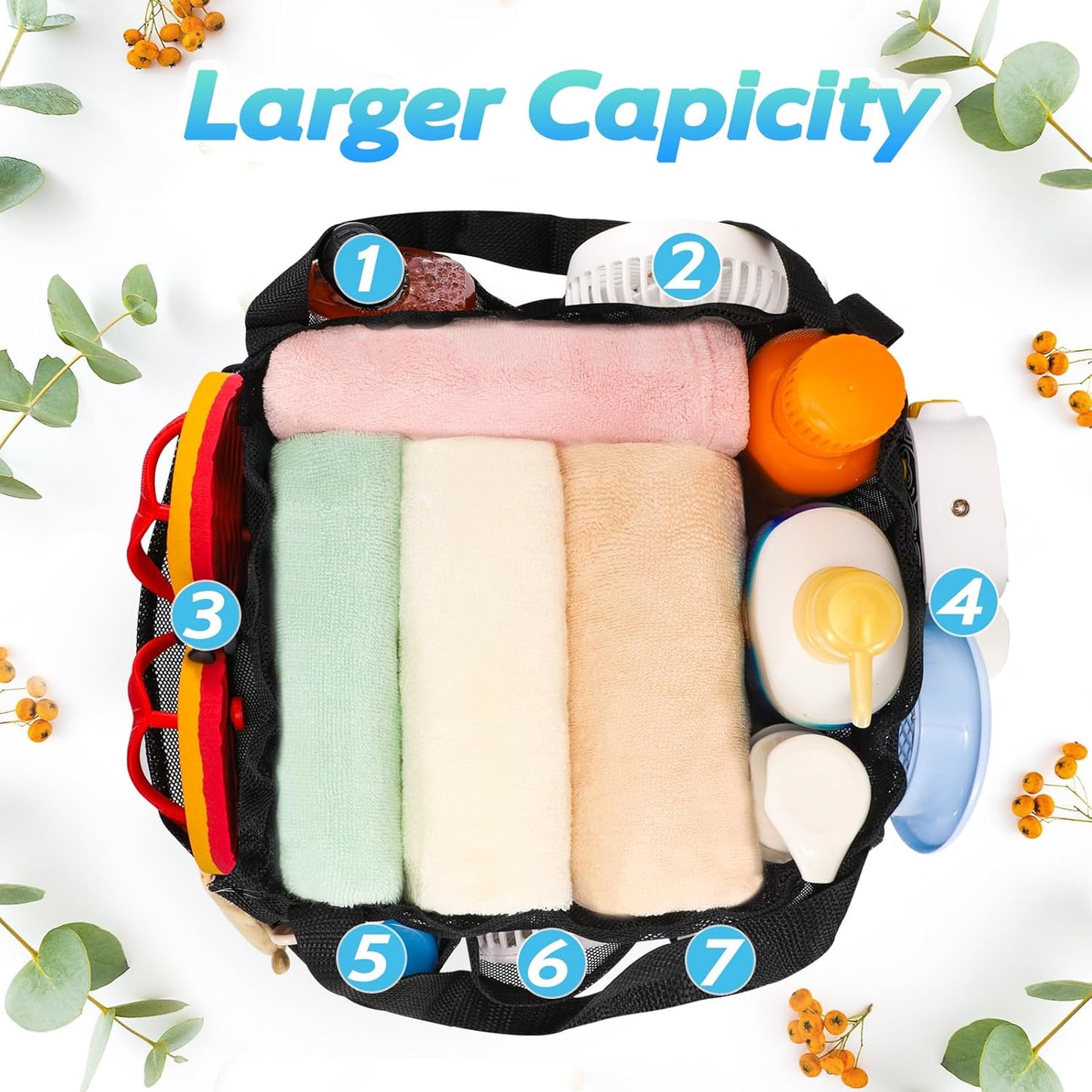 famichan Mesh Shower Caddy Portable, Dorm Room Essentials for College Students, Large Capacity with 8 Pockets Shower Bag for Camping,Swimming,Gym,Travel