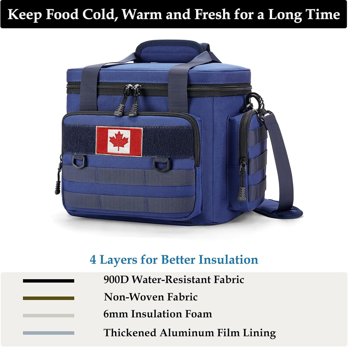 Tactical Lunch Bag for Men, Large Leakproof Insulated Lunch Box, Lunch Cooler Bag with Shoulder Strap, Lunch Pail for Adults Work Outdoor Picnic Trips, Black Camo