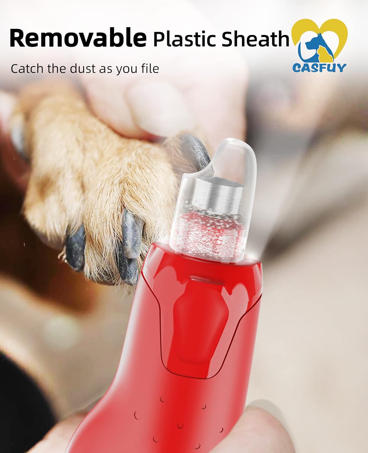 Casfuy Dog Nail Grinder Quiet - (45db)6-Speed Pet Nail Grinder with 2 LED Lights for Large Medium Small Puppy Dogs/Cats, Professional 3 Ports Rechargeable Electric Dog Nail Trimmer with Dust Cap(Blue)