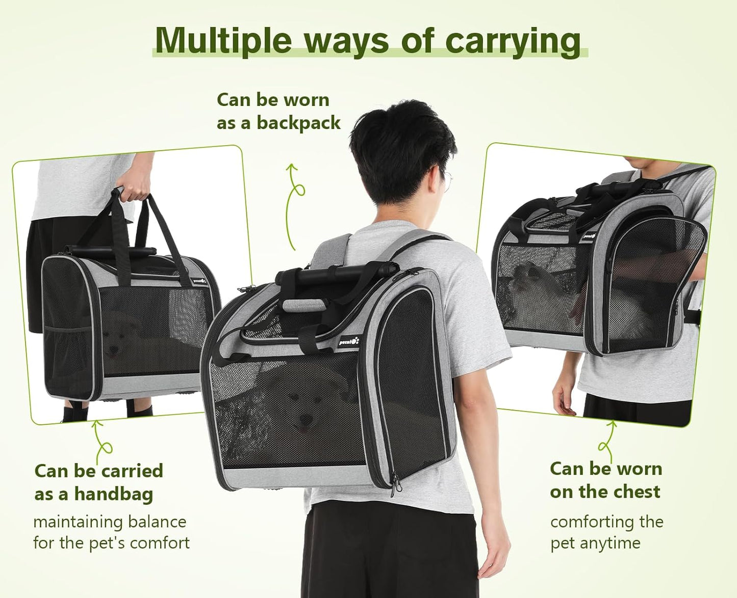 Pecute Cat Backpack, Upgraded Dog Backpack Carrier with Widened Interior Space, Pet Backpack Carrier for Small Dogs and Small to Medium Cats, Pet Travel Carrier with Soft Padded, Reinforced Support