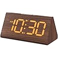 Plumeet Wooden Digital Alarm Clock for Bedrooms, Wood 4'' Battery Powered Alarm Clock with Snooze and Nightlight, Electronic LCD Desk Clock Display Time, Date, Temp, 12/24H, Wood Décor (Sapele, 3.2'')