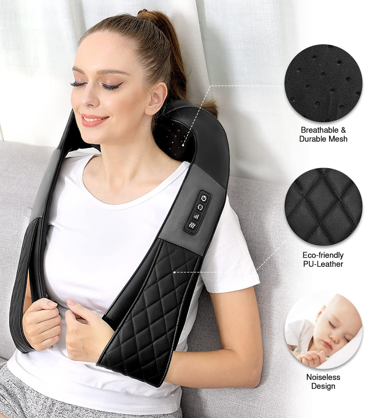 Neck Massager with Heat, Shiatsu Back Neck and Shoulder Massager - Gifts for Women/men/Mom/Dad - Electric Deeper Tissue 4D Kneading Massage, Use at Home, Office, Car - PuriLite