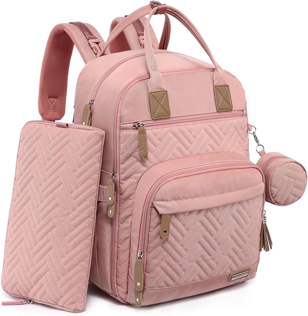 Diaper Bag Backpack, iniuniu Large Baby Bags with Diaper Pouch, Washable Changing Pad, Pacifier Case and Stroller Straps