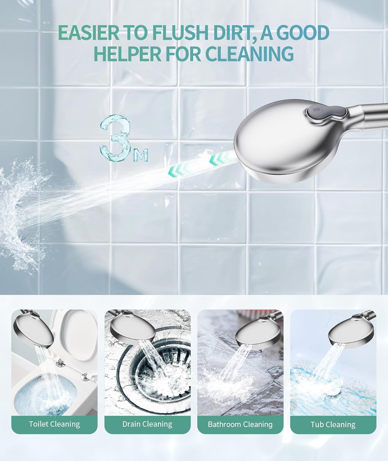 Filtered Shower Head with Handheld, High Pressure 9 Spray Mode Chrome Showerhead with Filters,Detachable Shower Head,Water Softener Filters Beads for Hard Water -Remove Chlorine