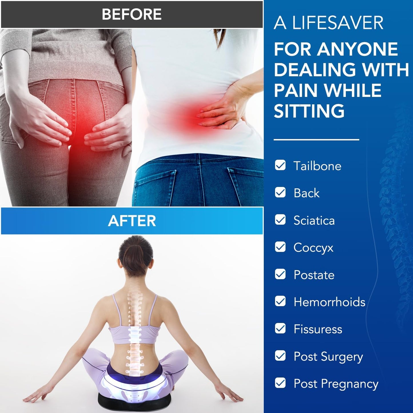 Gel Lumbar Support for Office Chair Back Support for Lower Back Pain Relief Cooling Chair Back Support Cushion Improves Posture Back Rest Memory Foam Back Support Pillow for Gaming Chair, Driving Seat