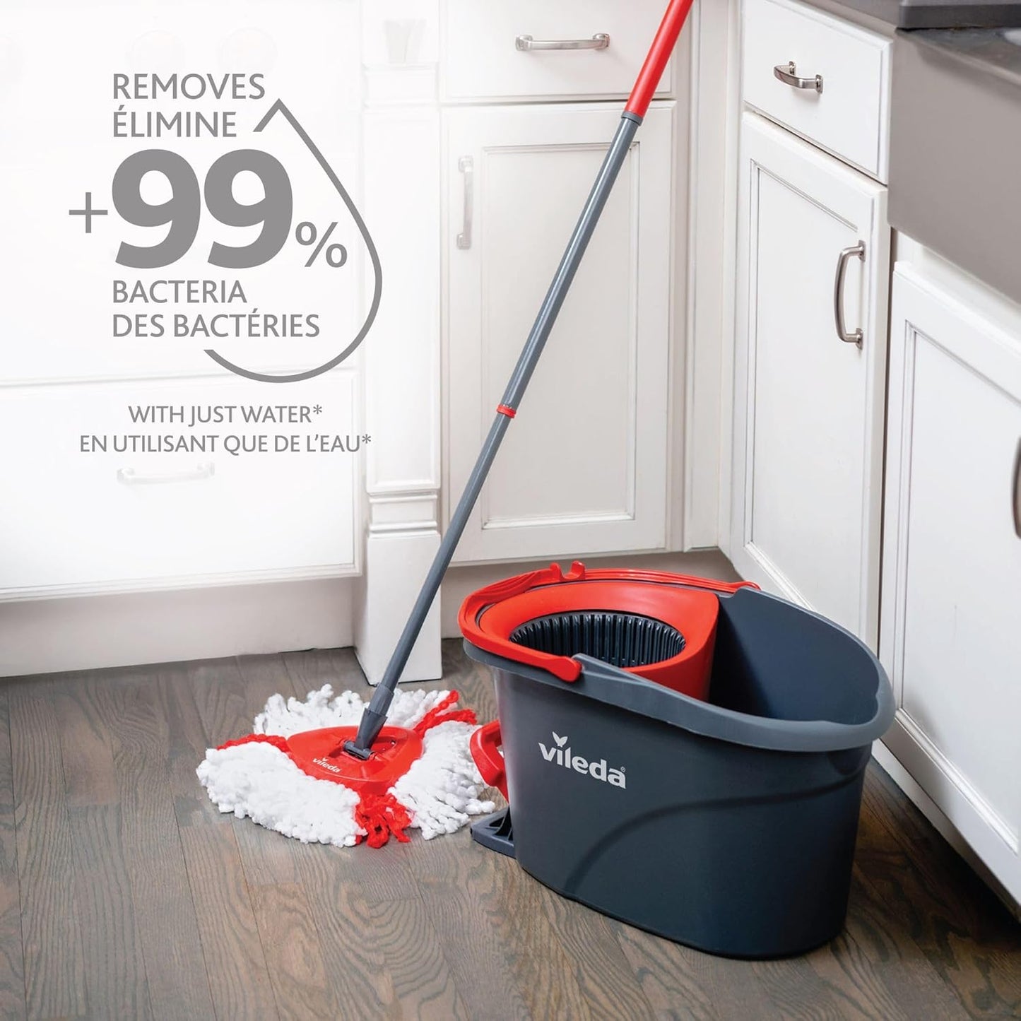 Vileda EasyWring Spin Mop & Bucket Floor Cleaning System with Power Mop Head | Hands-Free Wringing Mop Bucket | Extendable Handle | Safe on All Floor Types| Mop Refill Removes Tough Dirt and Grime