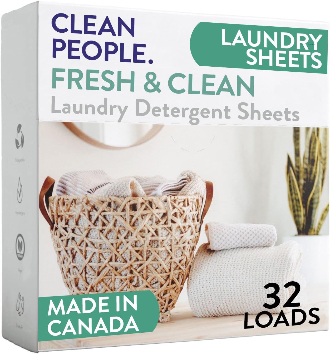Clean People Laundry Detergent Sheets - Recyclable Packaging, Hypoallergenic, Stain Fighting - Ultra Concentrated, Laundry Soap - Fresh Scent, 96 Pack