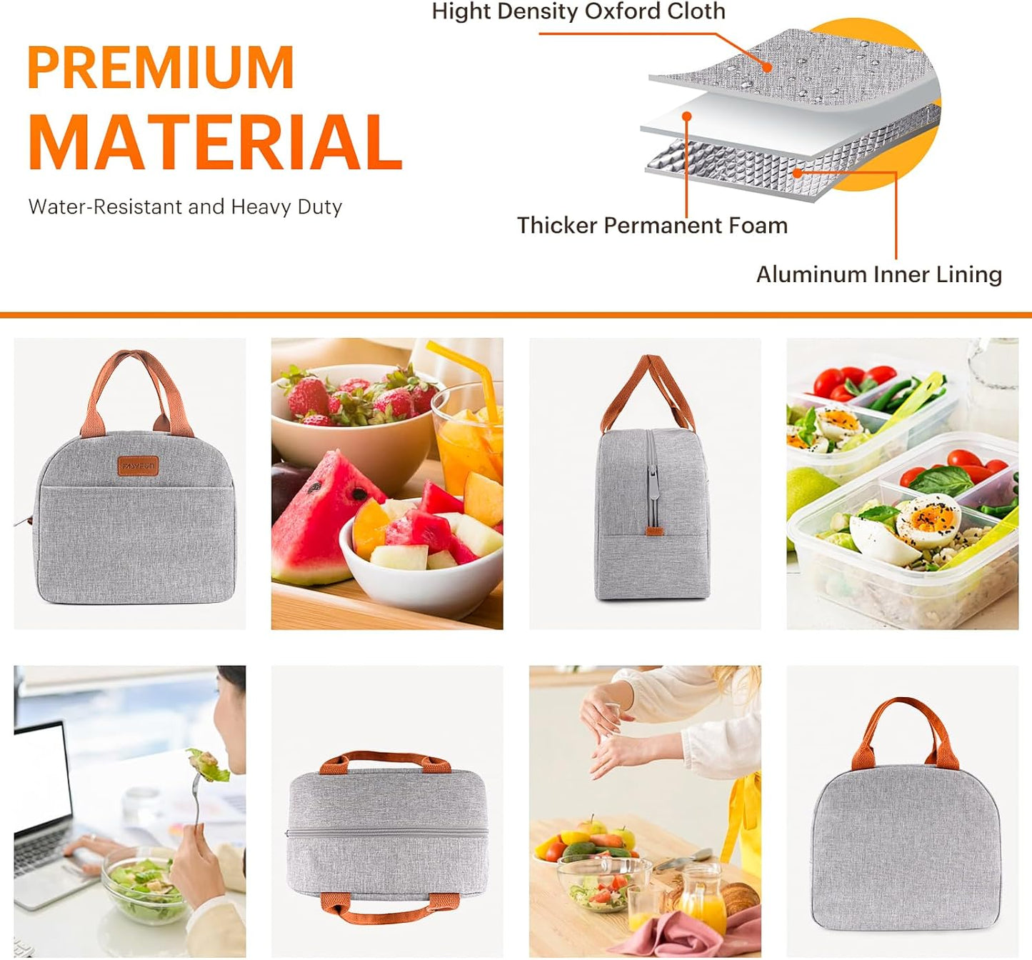 Lunch Bag for Women & Men Adult Insulated Lunch Box, Small Leakproof Cooler Food Lunch Containers Reusable High Capacity Lunch Tote Bags for Work, Travel, Outdoor