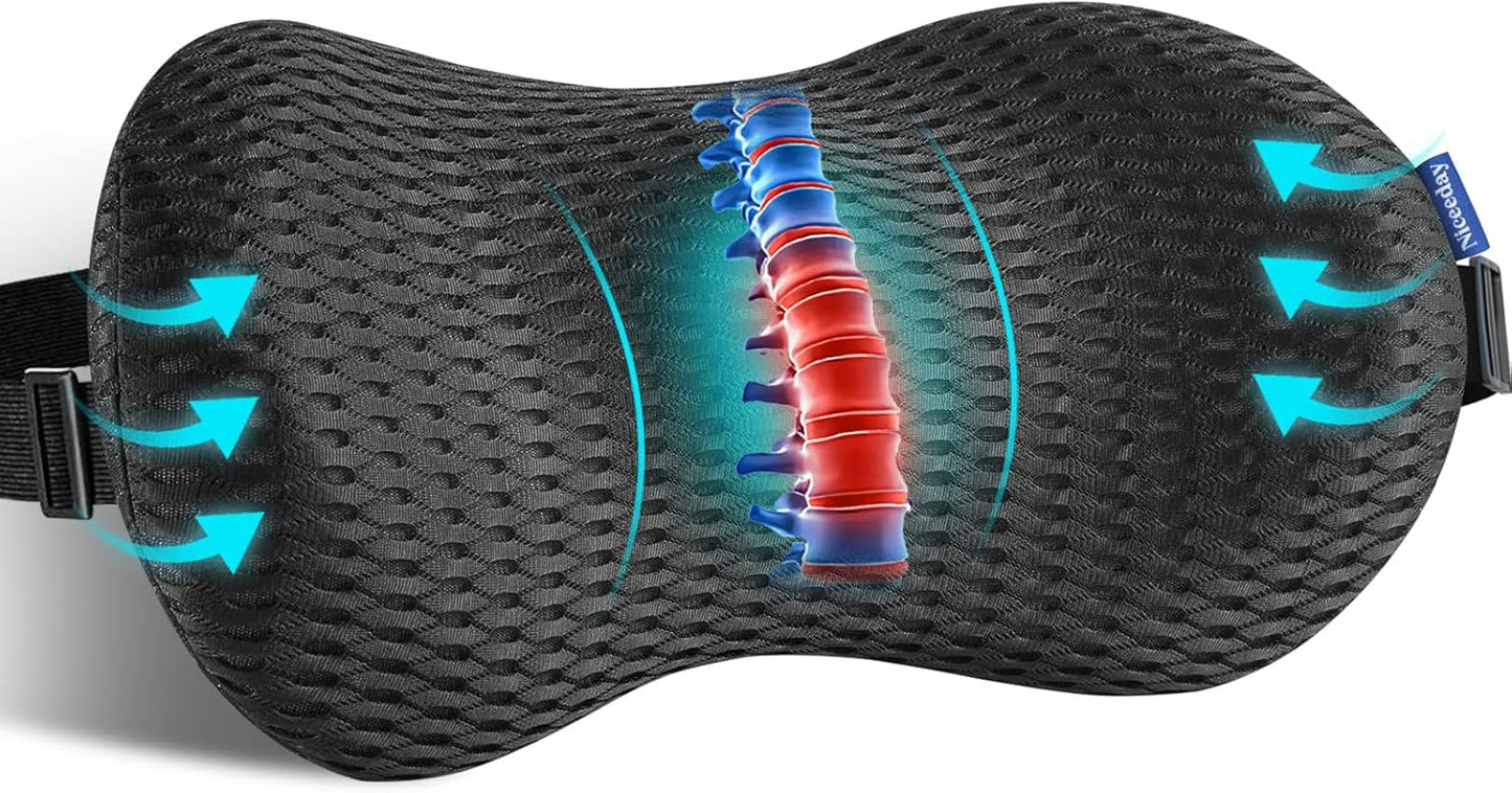 Gel Lumbar Support for Office Chair Back Support for Lower Back Pain Relief Cooling Chair Back Support Cushion Improves Posture Back Rest Memory Foam Back Support Pillow for Gaming Chair, Driving Seat
