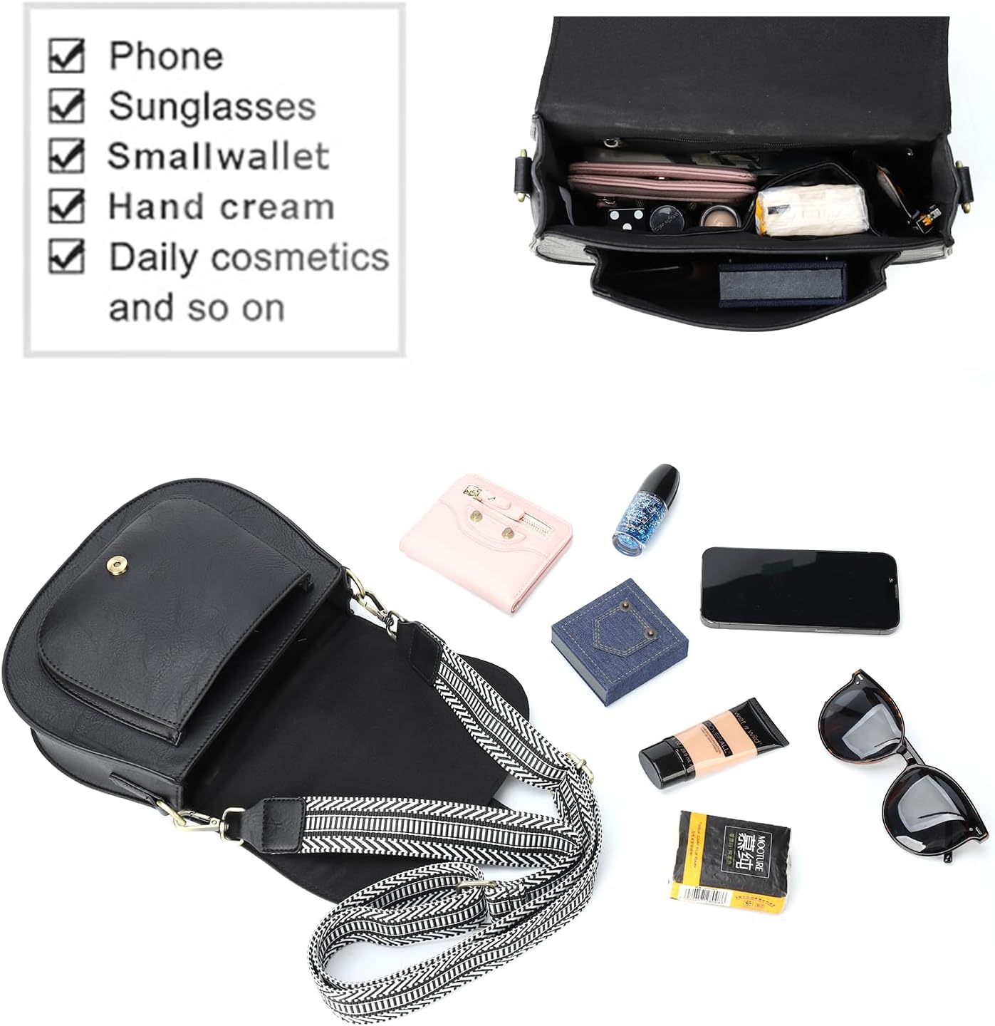Crossbody Bags for Women Small Over the Shoulder Saddle Purses and Boho Cross body Handbags,Vegan Leather