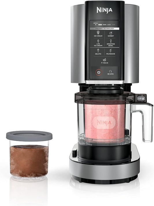 Ninja NC301 CREAMi Ice Cream Maker, for Gelato, Mix-ins, Milkshakes, Sorbet, Smoothie Bowls & More, 7 One-Touch Programs, with (2) Pint Containers & Lids, Compact Size, Perfect for Kids, Silver - PuriLite