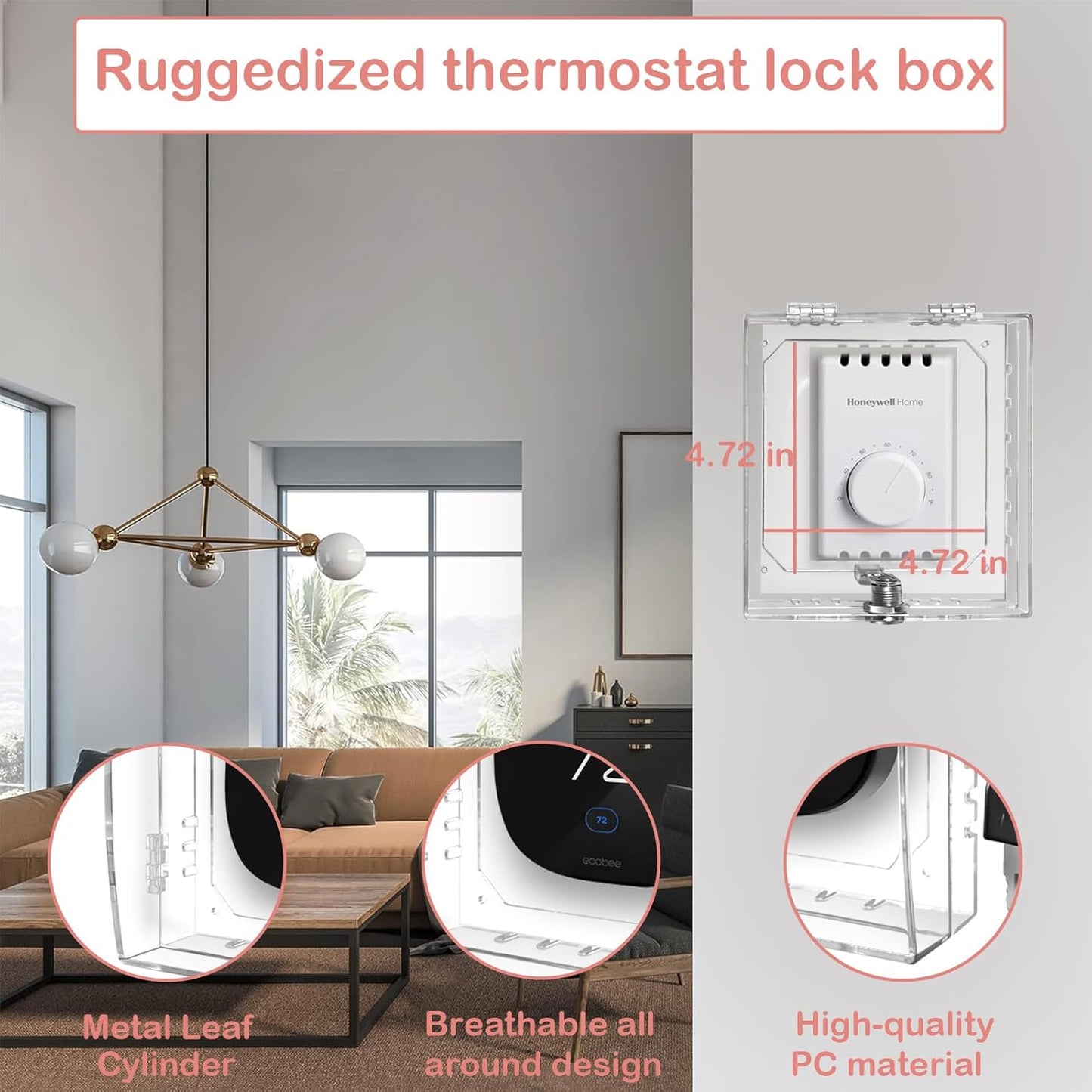 PKLIYH Universal Small Thermostat Lock Box-Thermostat Cover with Key Clear Small Thermostat Guard Fit All Ecobee,Google,Nest Thermostat on Wall 4.72''*4.72''*2'' or Smaller
