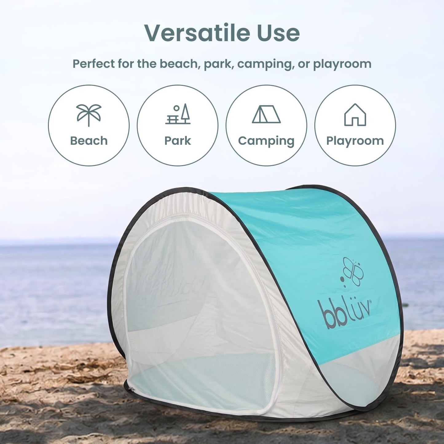 bblüv Sunkitö Pop Up Baby Play Tent and Canopy Sun Shelter with SPF 50 + Mosquito Net, Perfect for Infant at The Beach, Park, Camping or Playroom, Folds Flat for Easy Travel, Carry Bag Included