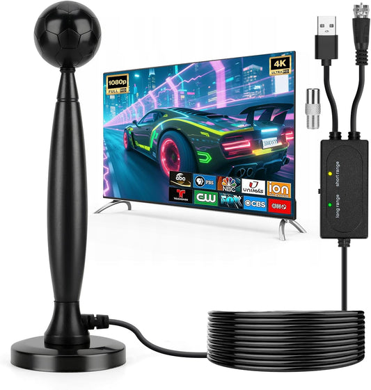 TV Antenna, TV Antenna Indoor for Local Channels, Antenna for Smart TV, Digital TV Antenna with Signal Booster, Long Range HD TV Antenna, Supports 4K 1080p, 18ft Coax HDTV Cable