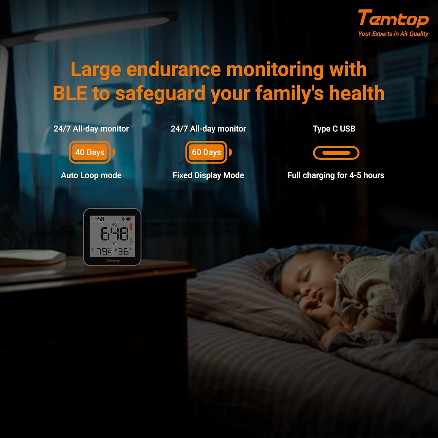 Temtop Air Quality Monitor Indoor with PM2.5, AQI, tVOC, CO2 Monitor, Temperature & Humidity Monitoring,Connectivity with App(M10 Plus)