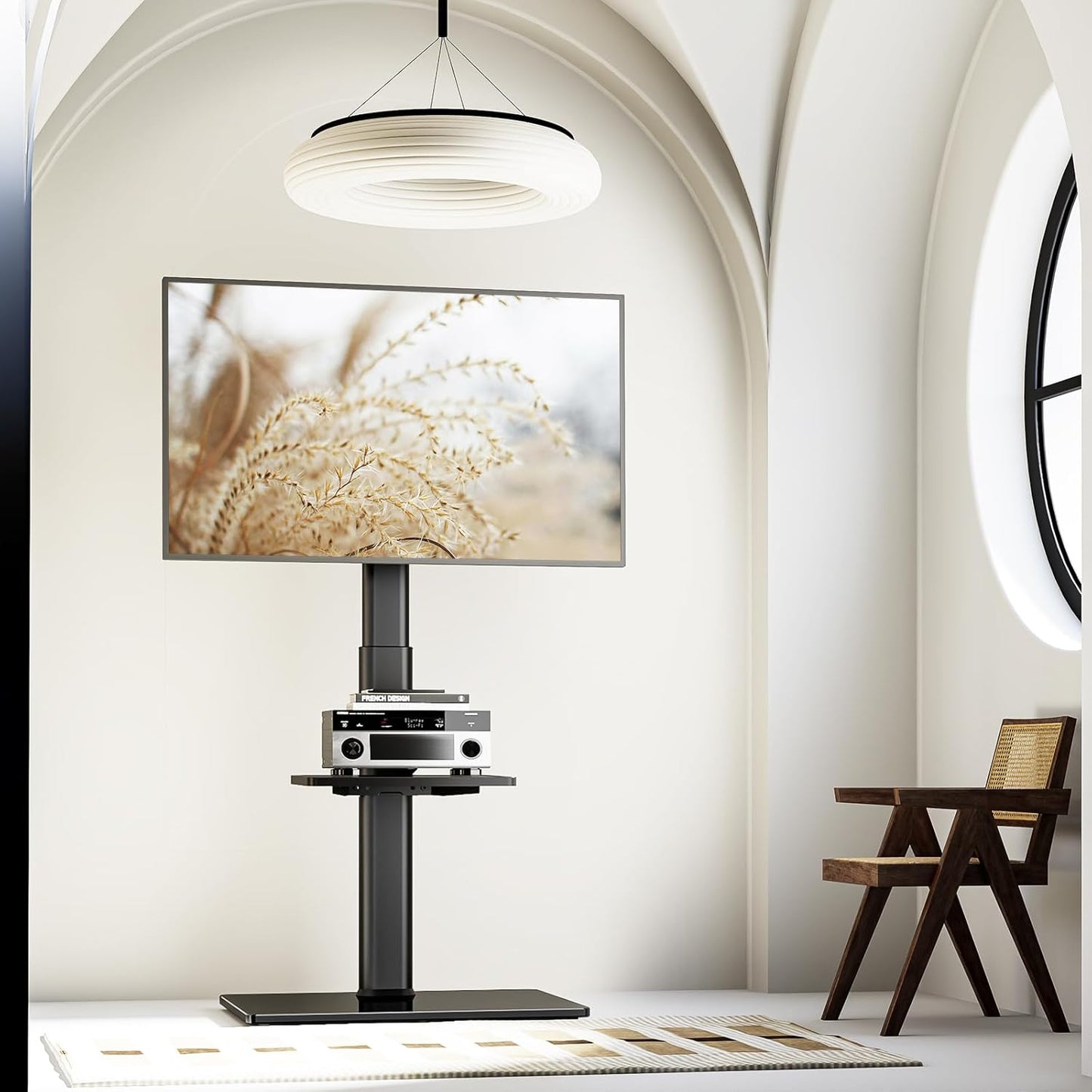 Universal Floor TV Stand with Mount 80 Degree Swivel Height Adjustable and Space Saving Design for Most 27 to 65 inch LCD, LED OLED TVs, Perfect for Corner & Bedroom AX1006TB