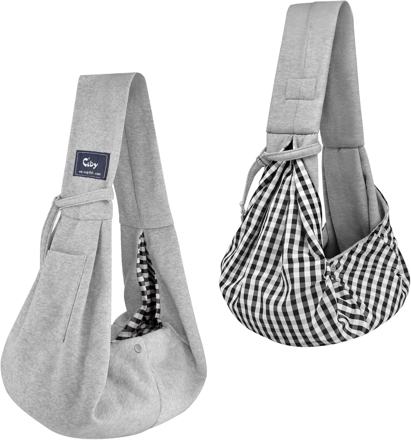 Cuby Adjustable Dog Cat Sling Padded Hard Bottom Pet Carrier Sling Soft Carrying Puppy Bag for Small Dogs Cats Outdoor Travel (Grayish-White)