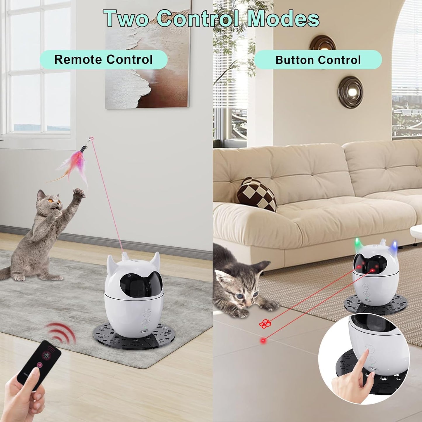Automatic Cat Toy, 2in1 Rechargeable Interactive Cat Toy - Rotating Feather & Dual Laser, Remote Control, Cat Laser Toy for Indoor Cats Kittens