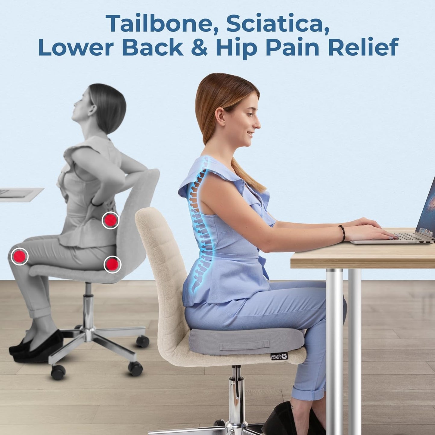 5 STARS UNITED Seat Cushion for Desk Chair - Tailbone, Coccyx Sciatica Pain Relief - Wheelchair Cushions, Black Mesh
