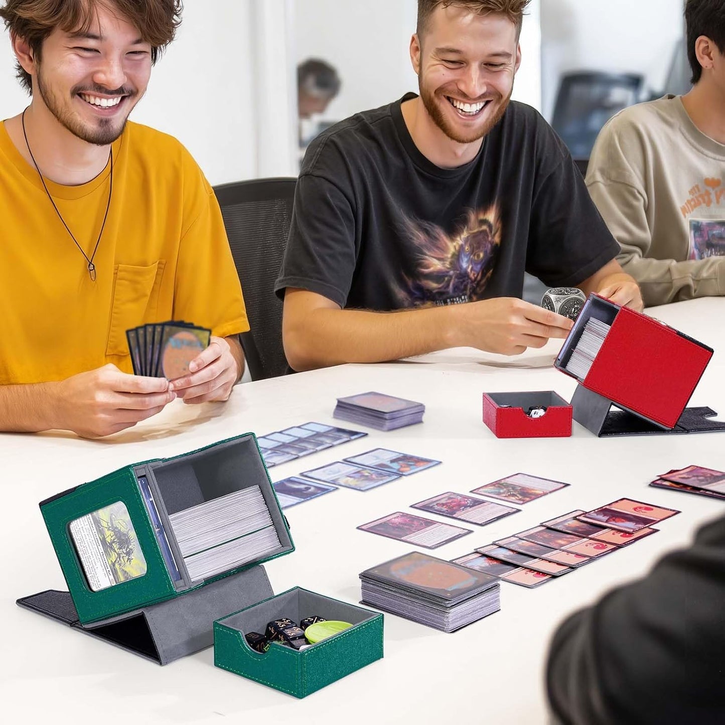Kabinka Commander Deck Box for MTG with Metal Emblem, Card Deck Box with Dice Tray, Hold 100 Double-Sleeved Cards for TCG/PTCG, Cards Storage Case, 35PT Magnetic Card Holder (Black& Purple, Lotus)