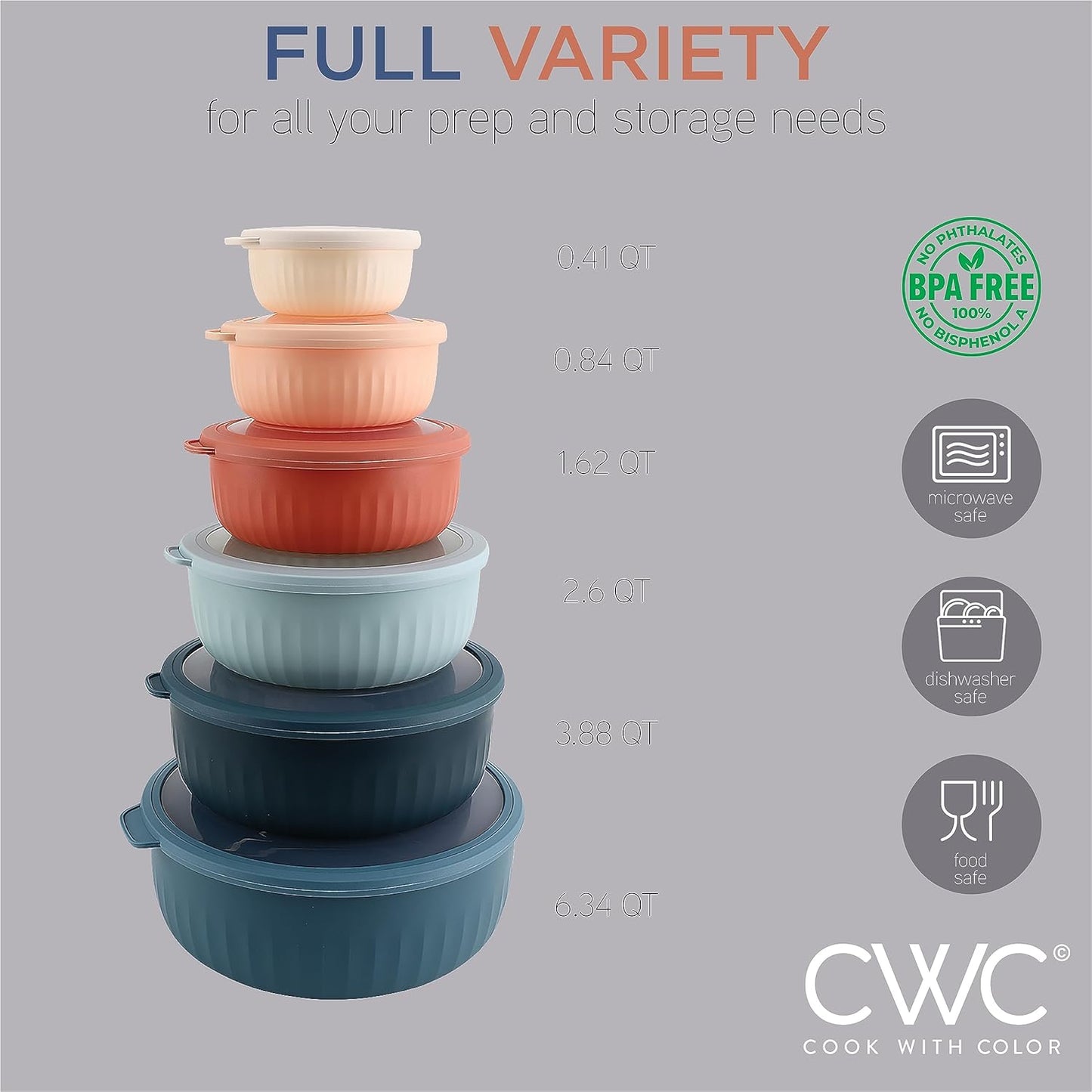 COOK WITH COLOR Prep Bowls with Lids- 8 Piece Nesting Plastic Small Mixing Bowl Set with Lids (Teal Ombre)