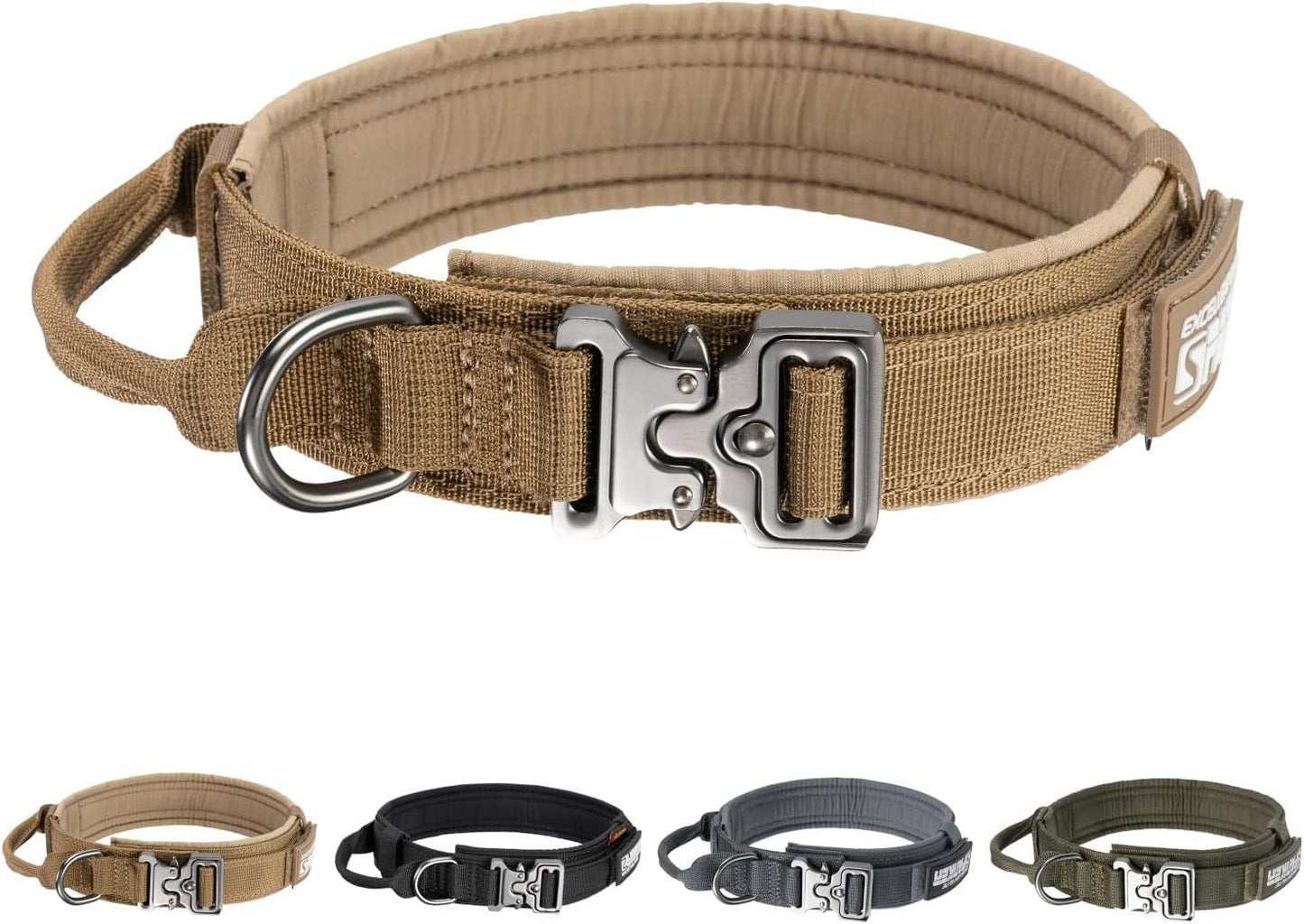 EXCELLENT ELITE SPANKER Tactical Dog Collar Nylon Adjustable K9 Collar Military Dog Collar Heavy Duty Metal Buckle with Handle(Coyote Brown-XL)