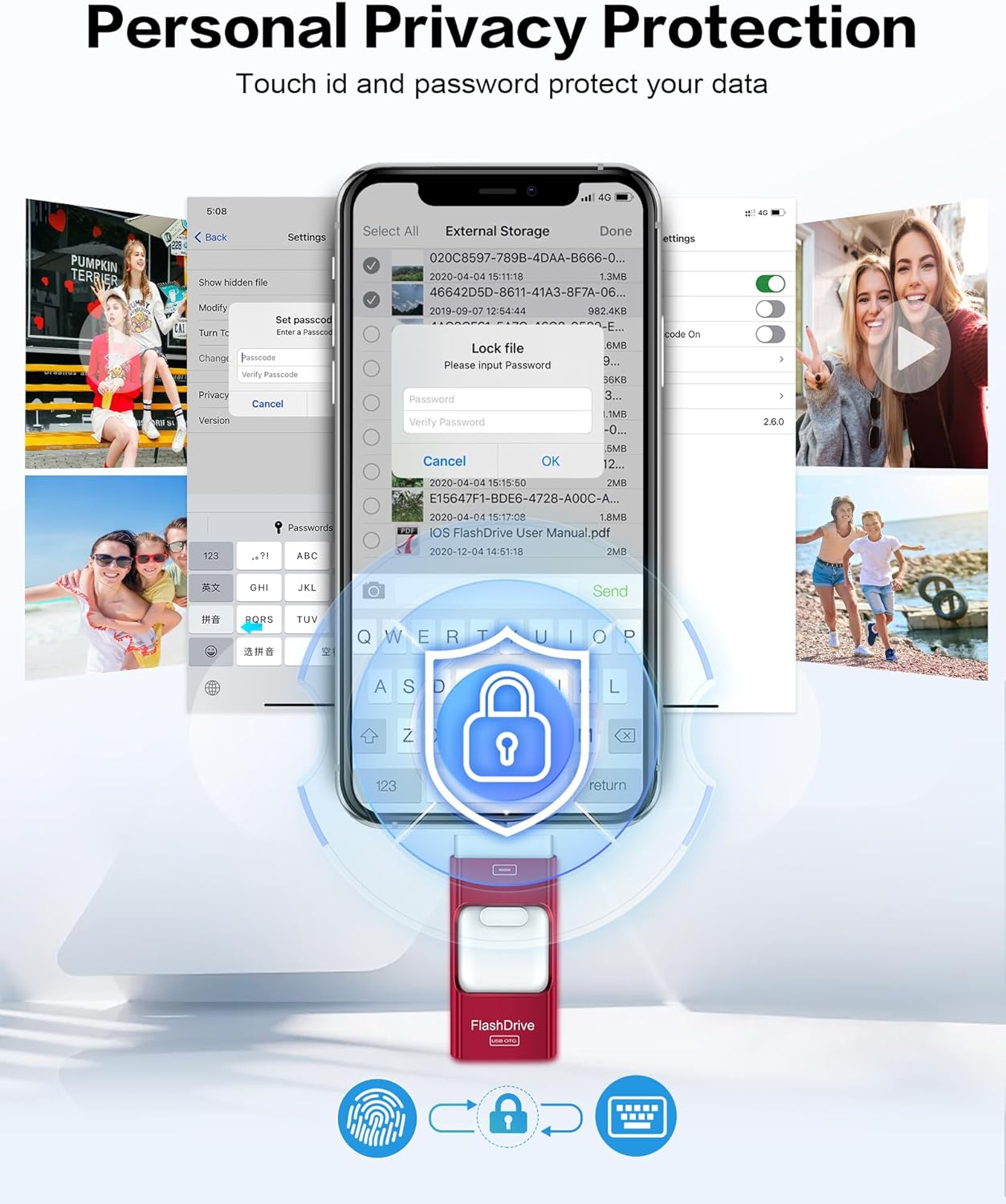 256GB Flash Drive for iPhone Photo Stick, Thumb Drive USB Stick High Speed Transfer USB Drives External Picture Video Storage Memory Expansion for iPhone/iPad/PC (Blue)
