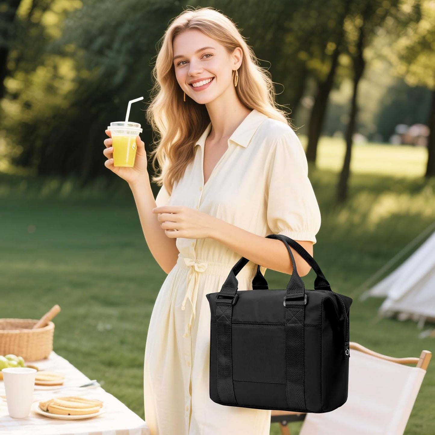 Lunch Bag Insulated Lunch Box Leakproof Lunch Tote Bags for Women Men,Portable Thermal Cooler Bag Lunch Containers with Shoulder Strap for Work, Family, Picnic, School, Outdoor,BBQ C2-Pinkpurple