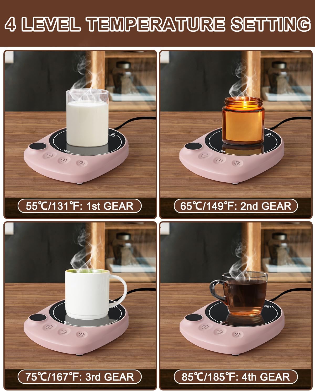 MYMULIKE Mug Warmer, Coffee Mug Warmer for Desk with 4 Temperature Settings (55℃/65℃/75℃/85℃), Coffee Warmer with Auto Shut Off, 1-12 Hour Timer, Desk Accessories for Office/Home