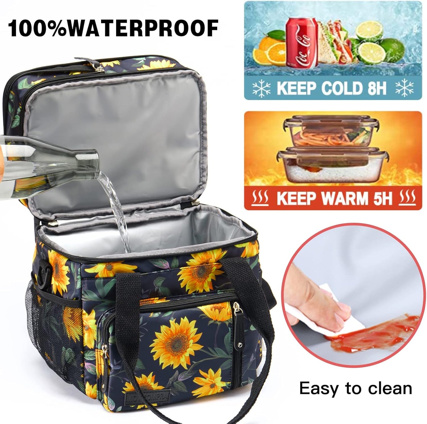 Lunch Bag Women Insulated Lunch Box for Work, Purple Expandable Large Lunch Bags, Leakproof Double Deck Lunch Box Cooler Bag(Purple)