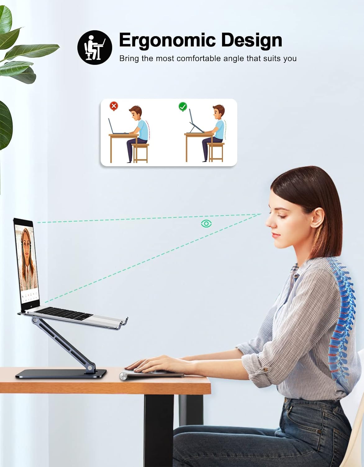 Zewwen Laptop Stand for Desk, Ergonomic Adjustable Foldable Computer Stand with Heat-Vent, Aluminium Alloy Laptop Riser Compatible with MacBook Air, Pro, Dell XPS, Samsung, 10”-16"