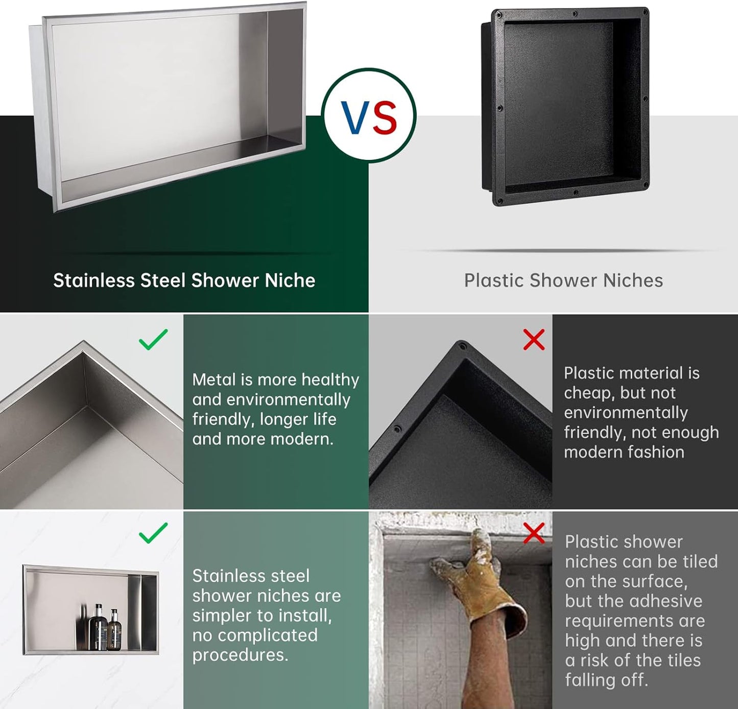 BLYLUND Shower Niche 12" x 24" NO Tile Needed,Matte Black Double Shelf Organizer, Square Corners Wall-Inserted Niche Recessed Shower Shelf Modern Soap Niche for Bathroom