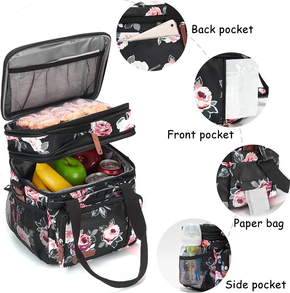 Lunch Bag Women Insulated Lunch Box for Work, Purple Expandable Large Lunch Bags, Leakproof Double Deck Lunch Box Cooler Bag(Purple)