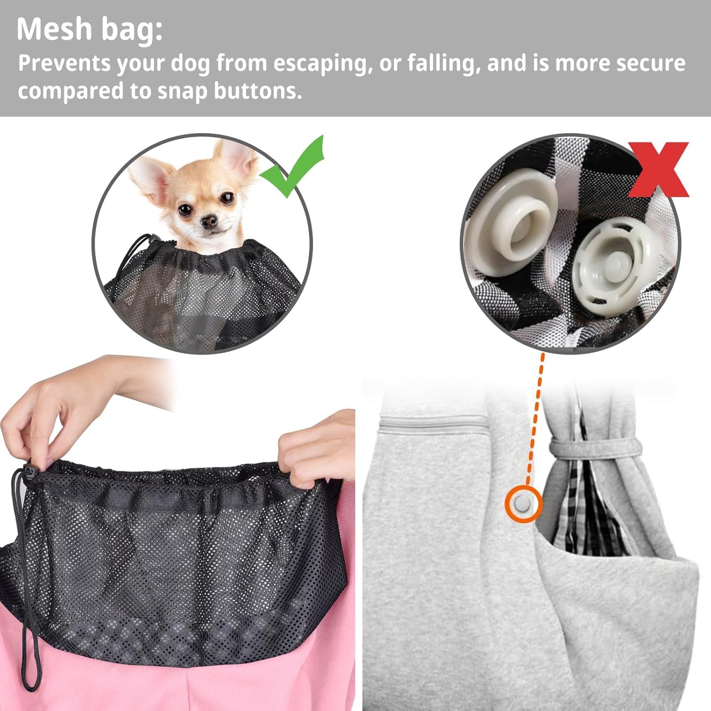Cuby Adjustable Dog Cat Sling Padded Hard Bottom Pet Carrier Sling Soft Carrying Puppy Bag for Small Dogs Cats Outdoor Travel (Grayish-White)