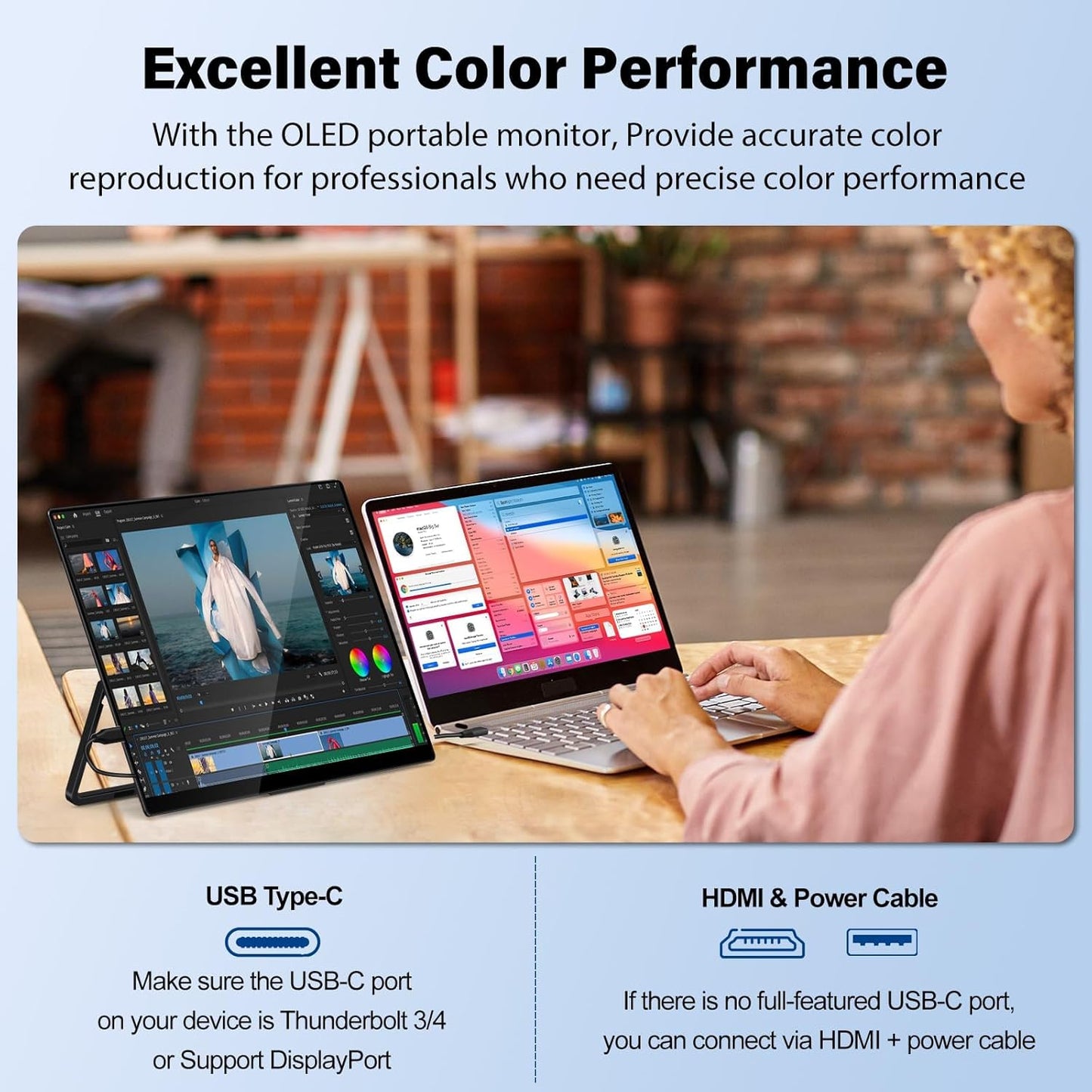 InnoView 4K OLED Portable Monitor, 14 Inch OLED Monitor for Laptop, 100% DCI-P3, 1MS with Speaker and Stand, USB-C HDMI High-end Screen for Laptop PC MAC Phone PS4 Xbox Switch