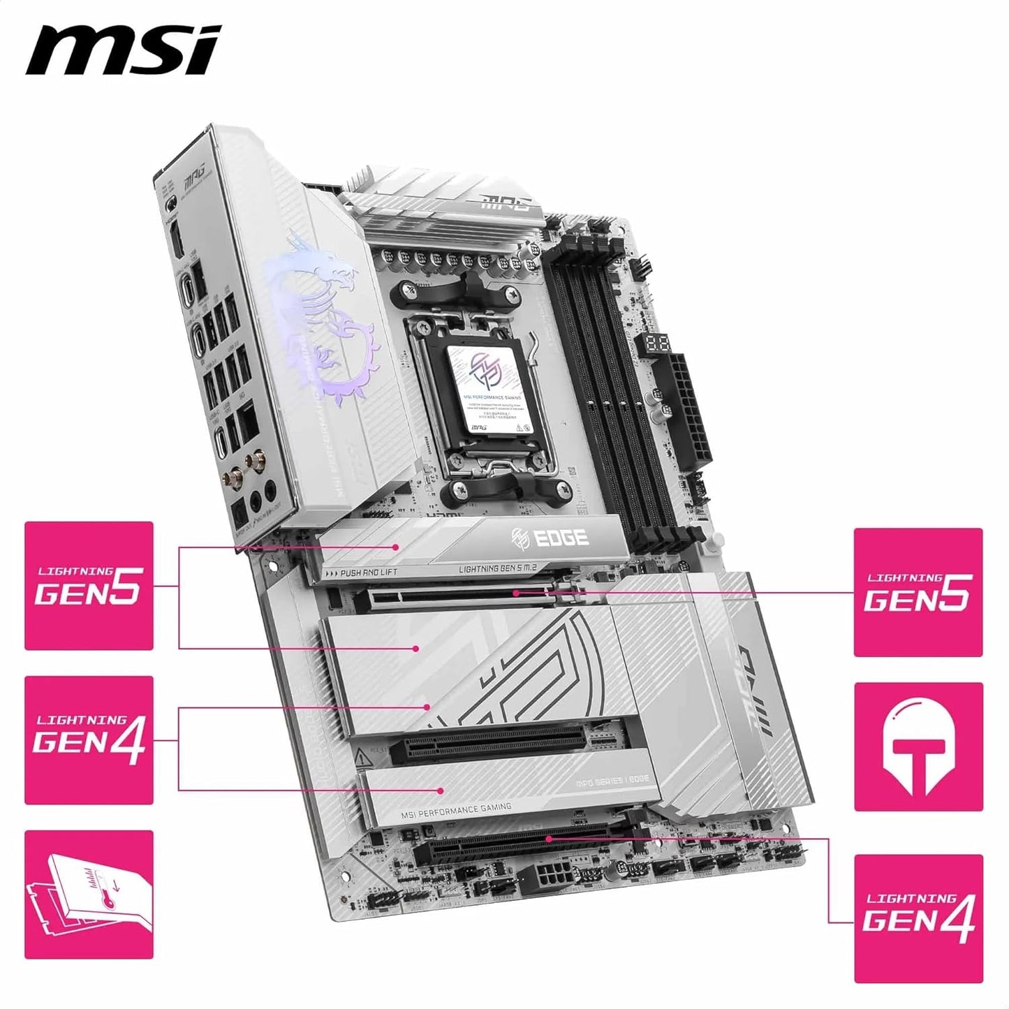 MSI MPG X870E Edge TI WiFi Gaming Motherboard (AMD Ryzen 9000/8000/7000 Series Processors, AM5, DDR5, PCIe 4.0, M.2, SATA 6Gb/s, USB 3.2 Gen 2, HDMI/DP, Wi-Fi 7, Bluetooth 5.3, 2.5Gbps LAN, ATX)