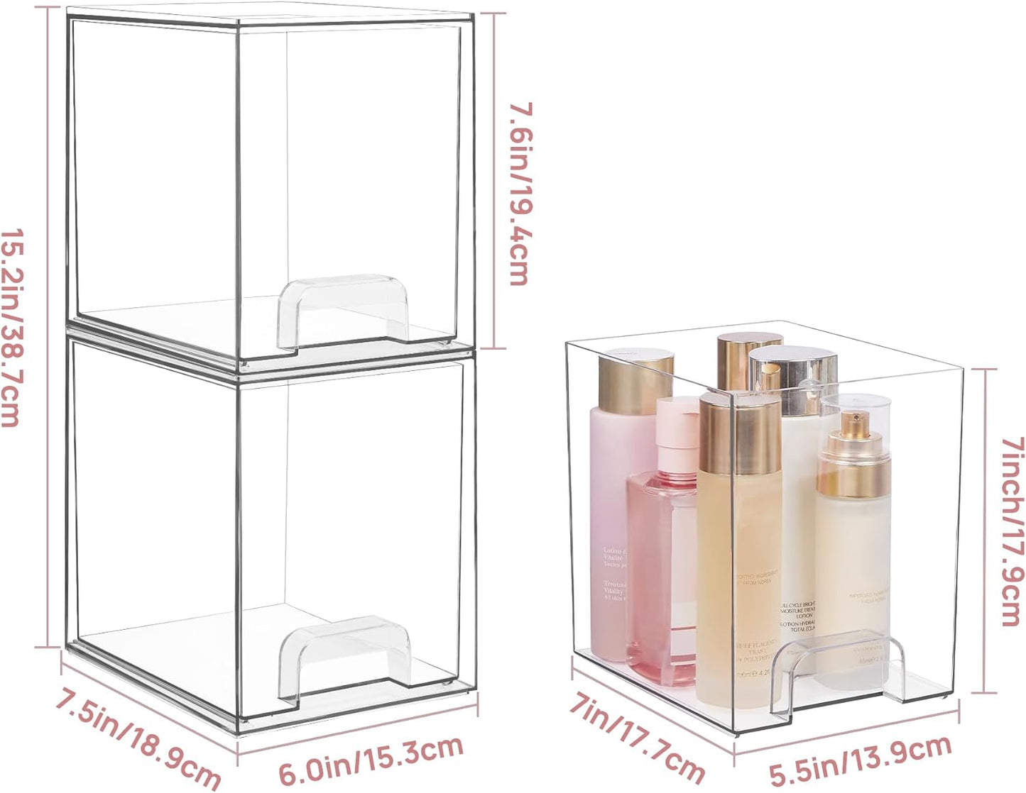 Vtopmart 3 Pack Stackable Clear Plastic Drawer Organizer, Makeup Organizers and Storage for Eyeshadow Palettes, Cosmetics, Beauty Supplies, Ideal for Vanity, Desk, Office, Bathroom Organization