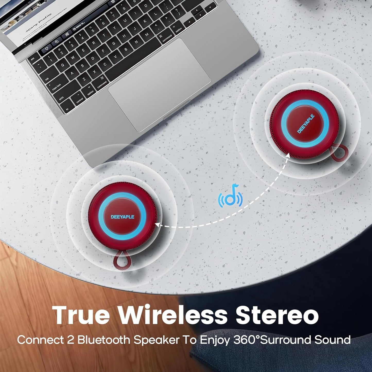 Deeyaple Portable Bluetooth Speaker, IP67 Waterproof Mini Bluetooth Speaker Wireless V5.3 with Stereo Sound,All Day,TWS Pairing,LED Light,Gift for him/her (Black)