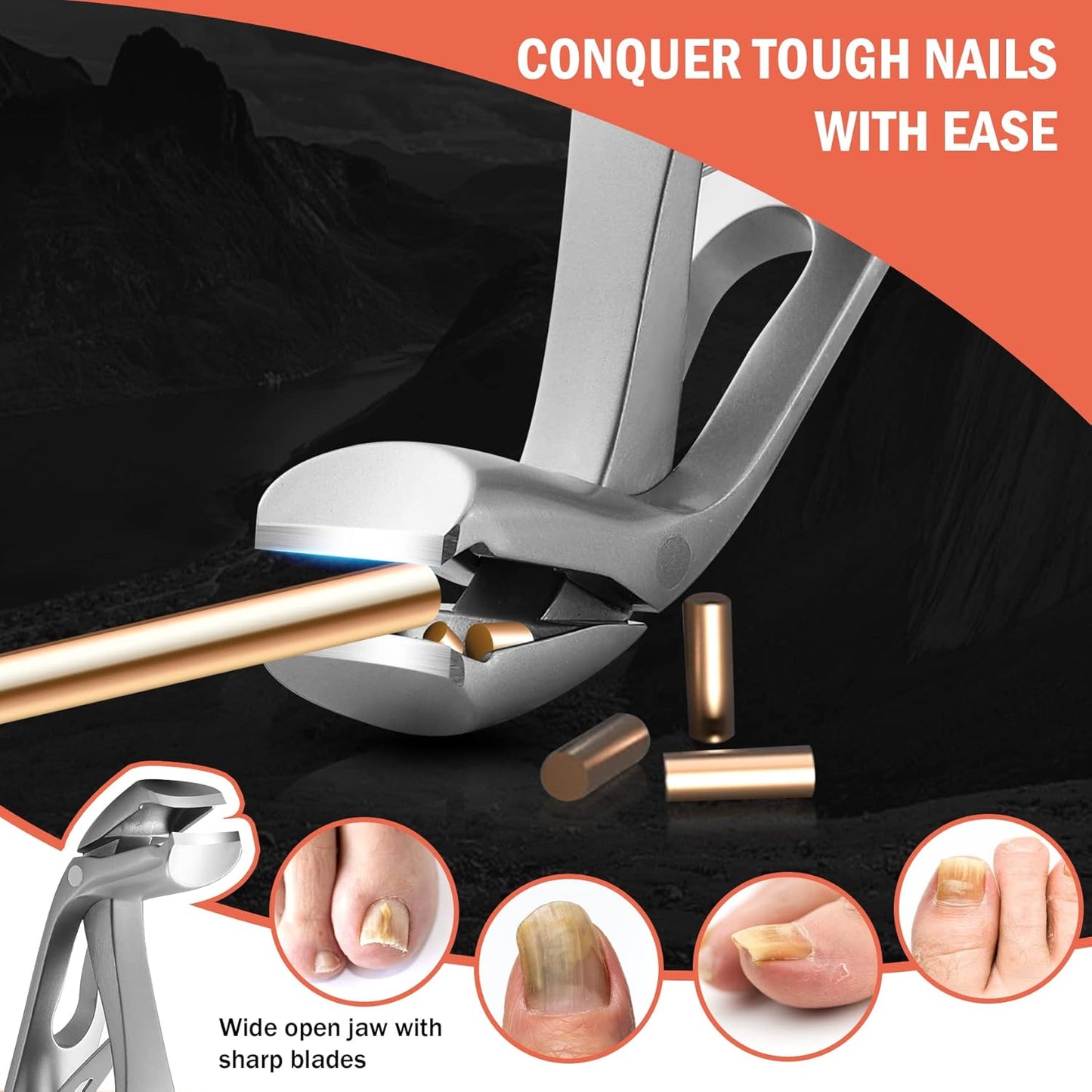 BEZOX Angled Head Nail Clippers for Seniors - Ergonomic Toenail Clipper for Thick Nails, Premium Steel Nail Cutter Trimmer with Catcher for Men and Women - Silver