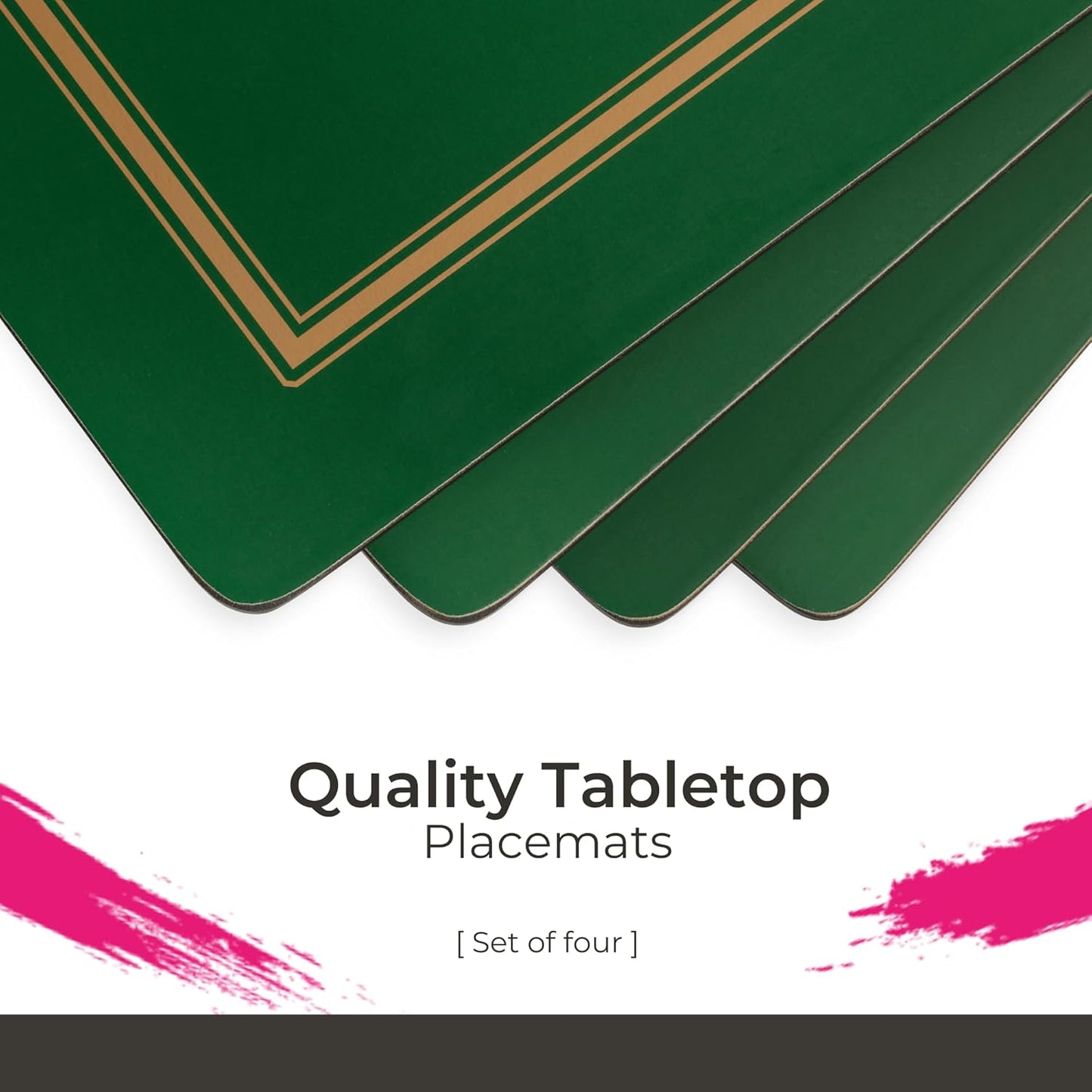 Pimpernel Classic Emerald Placemats - Set of 4 Rectangular Cork Backed Table Mats with Deep Green Finish - Heat Resistant Wipe Clean Placemats for Dining Table Protection & Stylish Meal Presentation