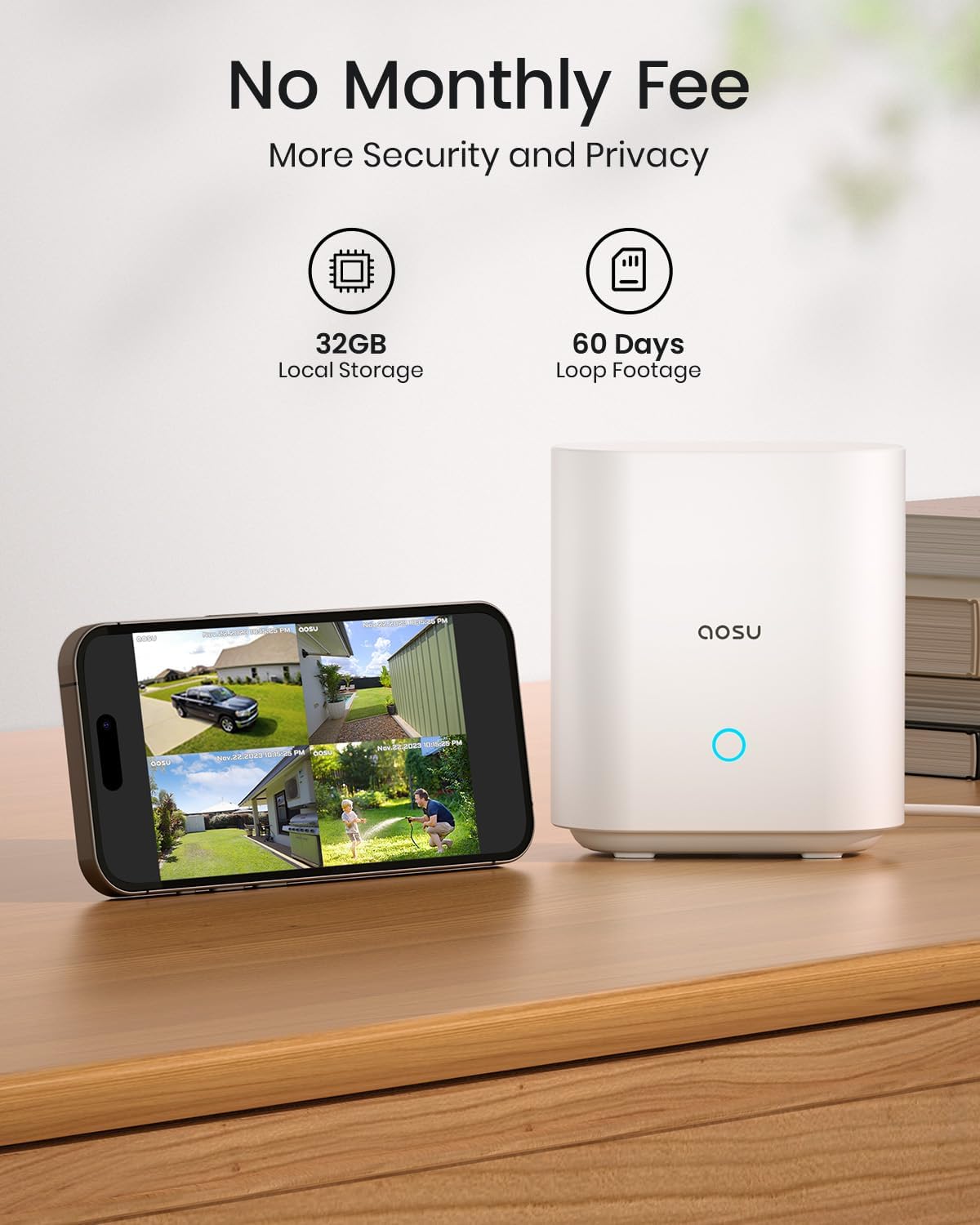 AOSU 5MP/3K Solar Security Cameras System 2-Kit, No Monthly Fee, 32GB Homebase Local Storage, 166° Ultra-Wide Angle Security Camera Wireless Outdoor, Forever-Solar Powered, Color Night Vision