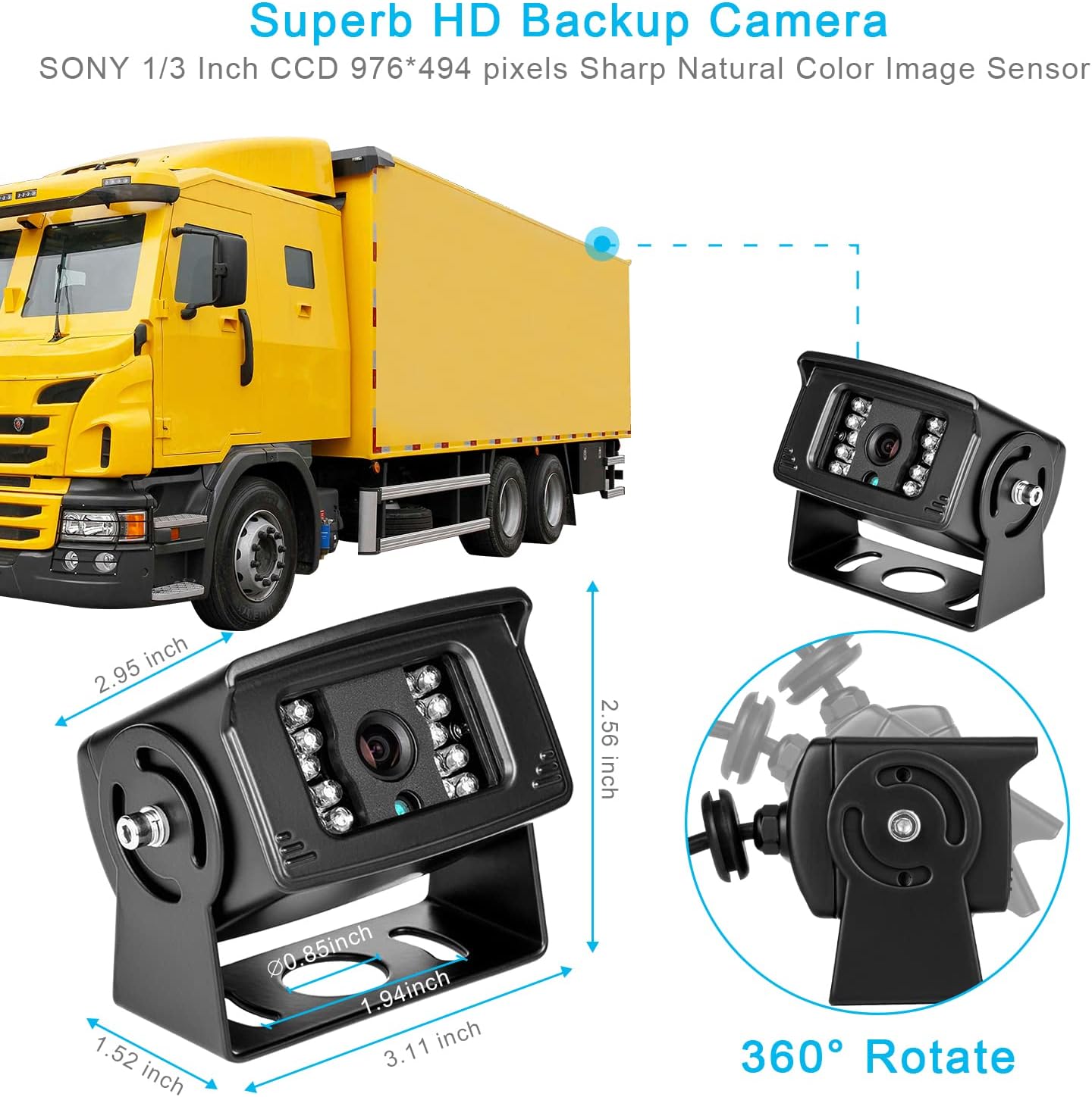 Truck Backup Camera kit,Waterproof Night Vision Rearview Camera cab cam with 7 inch Monitor+ 4 PIN Camera Cable for Bus/Van/Trailer/RV/Camper/Motor Home/Pickup/Harvester/5th Wheel Vehicles(12-24V)