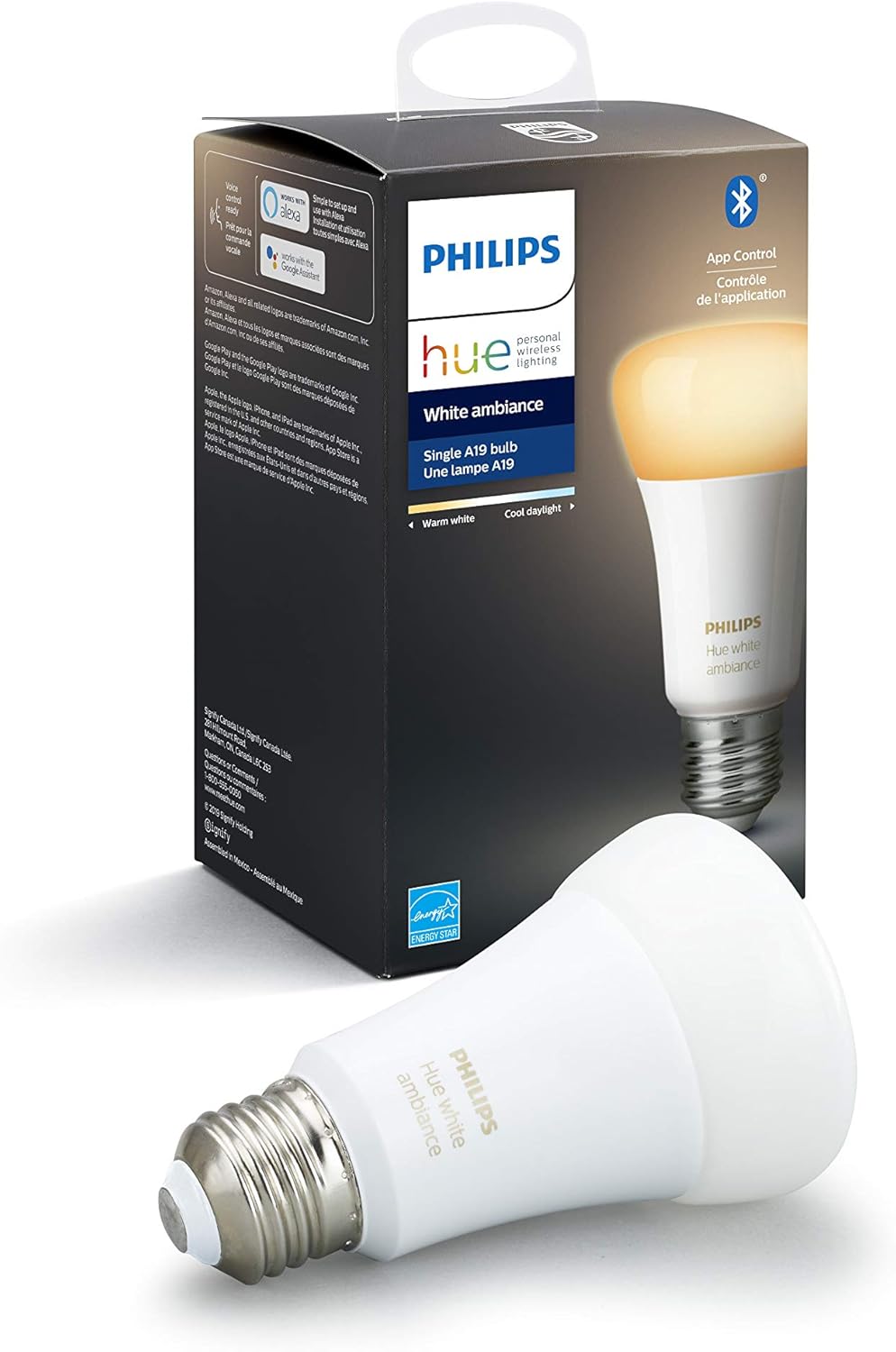 Philips Hue White and Colour Ambiance A19 E26 LED Smart Bulb, Bluetooth & Zigbee Compatible (Hue Hub Optional), Works with Alexa & Google Assistant A Certified for Humans Device (562785),3 Pack