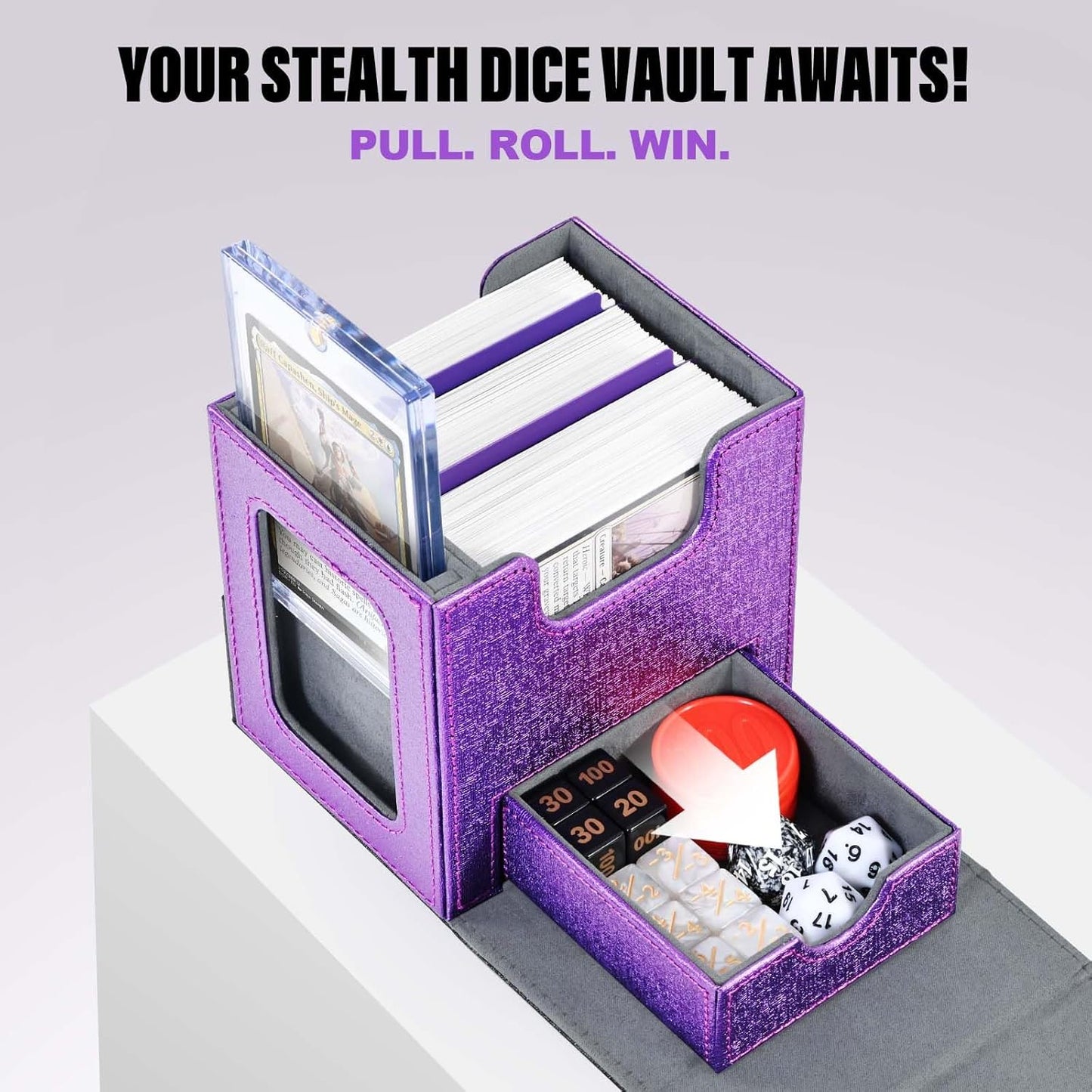 Kabinka Commander Deck Box for MTG with Metal Emblem, Card Deck Box with Dice Tray, Hold 100 Double-Sleeved Cards for TCG/PTCG, Cards Storage Case, 35PT Magnetic Card Holder (Black& Purple, Lotus)