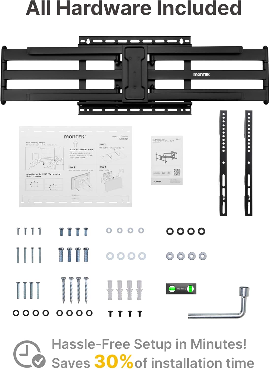 monTEK Long Arm TV Wall Mount for Most 43-90 Inch TVs, 42.5 Inch Long Extension TV Mount Swivel and Tilt, Full Motion Wall Mount TV Bracket Fit Max VESA 800 x 400mm, Up to 132 lbs, 16”,18” Studs