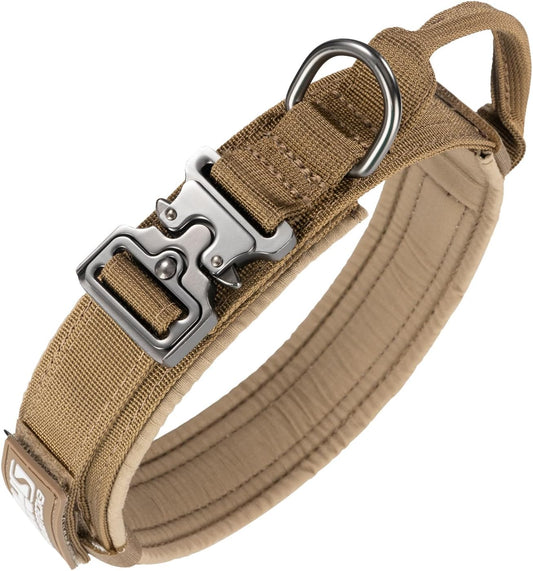 EXCELLENT ELITE SPANKER Tactical Dog Collar Nylon Adjustable K9 Collar Military Dog Collar Heavy Duty Metal Buckle with Handle(Coyote Brown-XL)